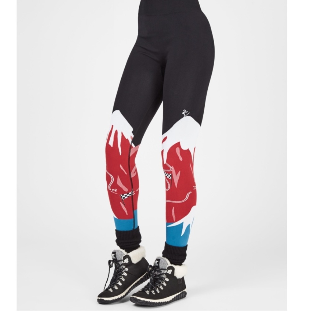 Sweaty Betty Ski Base Layer Leggings, Size M. Ski scene jacquard